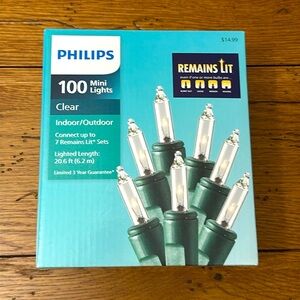 Philips 100 Clear Mini Lights Remains Lit NWT
